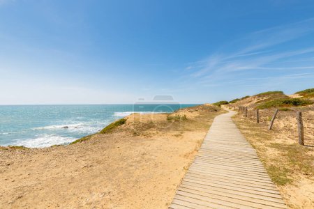 view of Pointe du Payre beach, Jard sur Mer, France on a summer day, Vendee, France