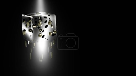 Photo for A dice on a dark mirror table (3D Rendering) - Royalty Free Image