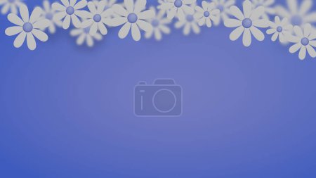 Téléchargez les photos : Cadre d'en-tête de marguerite blanche sur fond bleu dégradé circulaire (rendu 3D) - en image libre de droit