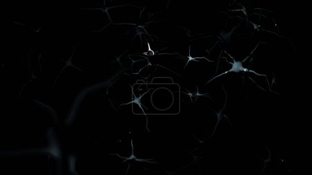 Téléchargez les photos : Motoneurone bleu dans la cellule nerveuse avec fond sombre (rendu 3D) - en image libre de droit
