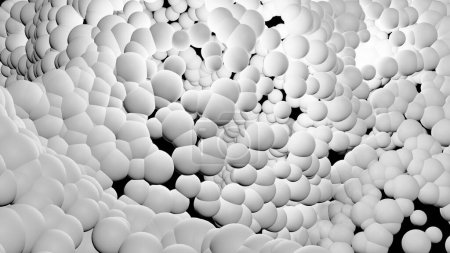 Téléchargez les photos : Les sphères blanches flottent sur des eaux claires et sombres (rendu 3D) - en image libre de droit