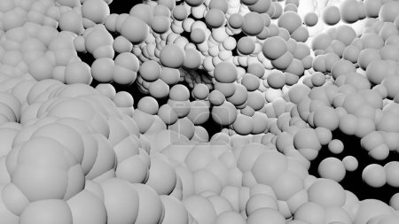 Téléchargez les photos : Les sphères blanches flottent sur des eaux claires et sombres (rendu 3D) - en image libre de droit