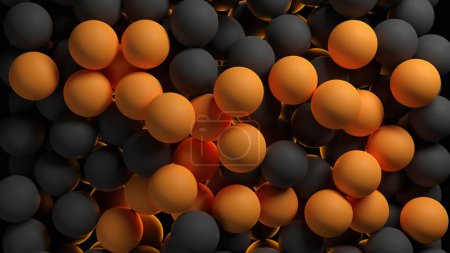 Mixing of orange and black ball pile (3D Rendering)