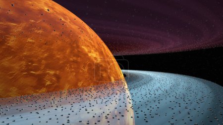 Téléchargez les photos : Anneaux planétaires anormaux à double couche avec champ stellaire en arrière-plan (rendu 3D) - en image libre de droit
