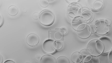Photo for A white background with circles of plastic rings (3D Rendering) - Royalty Free Image