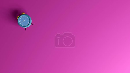 Téléchargez les photos : Horloge bleue mignonne sur sol rose dégradé (rendu 3D) - en image libre de droit