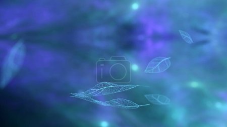 A falling leaf and its reflection on a lake surface with aurora sky in background (3D Rendering)