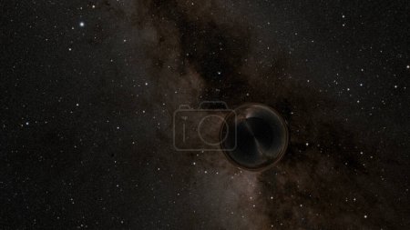 A black hole in space with milky way galaxy in background (3D Rendering)