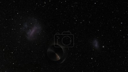 Foto de Un agujero negro se encuentra entre la gran nube magallánica y la pequeña nube magallánica (renderizado 3D) - Imagen libre de derechos