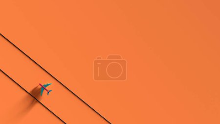 Photo for An airplane is taking off from a desert runway in a sunset time (3D Rendering) - Royalty Free Image