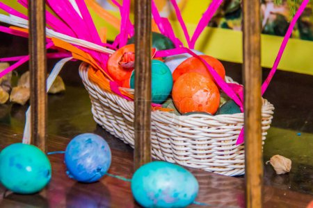 Photo for Easter Festival Celebration in Egyptian Hotels, coloring eggs and rabbits. Photo is selective focus with shallow depth of field. Shot taken at Cairo Egypt on 29 April 2019 - Royalty Free Image