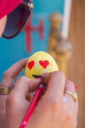 Photo for Easter Festival Celebration in Egyptian Hotels, coloring eggs and rabbits. Photo is selective focus with shallow depth of field. Shot taken at Cairo Egypt on 9 April 2018 - Royalty Free Image