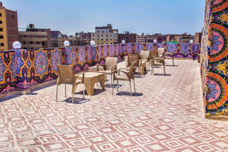 Roof Restaurant, with Abstarct Ramadan Khiamia texture, traditioanl and folklorean islamic decorative and artistic designs, shots taken in Cairo Egypt on 17 June 2019