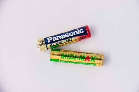 Photo for Illustrative Editorial branded photography, Panasonic Zink Carbon Battery shot, isolated on white background, photo is selective focus with shallow depth of field, taken at Cairo Egypt on 6 April 2024 - Royalty Free Image