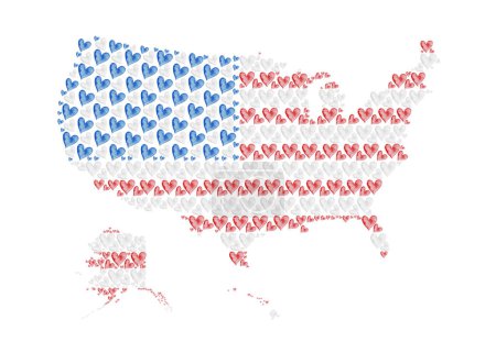 Téléchargez les photos : Illustration aquarelle. Carte peinte à la main des États-Unis en blanc, rouge, bleu. Le drapeau national américain. Concept gouvernemental de patriotisme. Jour de l'indépendance des États-Unis d'Amérique. Affiche, bannière - en image libre de droit