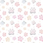 Watercolor seamless pattern. Hand painted illustration of colorful paws of dog, wolf, cat. Kitten, puppy footprints. Animal pawprint. Print on white background for fabric textile, packaging, postcard