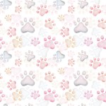 Watercolor seamless pattern. Hand painted illustration of colorful paws of dog, cat. Kitten, puppy footprints. Canine and feline animals paw prints. Print on white background for textile, packaging
