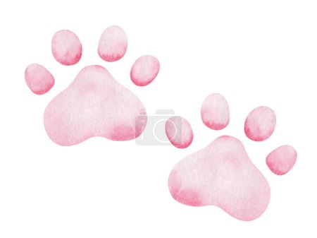 Téléchargez les photos : Illustration aquarelle. Impression de patte rose peinte à la main de chaton, chiot. Empreinte de pied du chien, chat. Canine, pattes félines. Animaux domestiques. Journée mondiale des animaux. Clip art isolé pour affiches, bannières - en image libre de droit