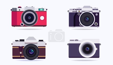 Illustration for Front view mirrorless camera set, digital camera for photography. camera design with stunning optical lens. photographer's equipment. digital camera designs vary for shooting - Royalty Free Image