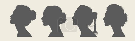 Illustration for Vector silhouette side view of woman's head. silhouette people side view. women's hairstyles. women's haircuts, silhouette face shape side view - Royalty Free Image