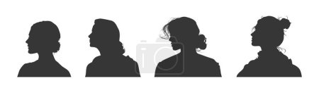 Foto de Silueta vector vista lateral de la cabeza de la mujer. silueta gente vista lateral. peinados de mujeres. cortes de pelo de las mujeres, silueta cara forma vista lateral - Imagen libre de derechos