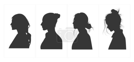 Foto de Silueta vector vista lateral de la cabeza de la mujer. silueta gente vista lateral. peinados de mujeres. cortes de pelo de las mujeres, silueta cara forma vista lateral - Imagen libre de derechos