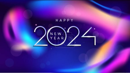 Foto de 2024, celebración del año nuevo, feliz año nuevo. Bienvenido 2024. diseño con un aspecto moderno. año nuevo, feliz año nuevo. Bienvenido 2024. diseño con un aspecto moderno. fondo colorido - Imagen libre de derechos