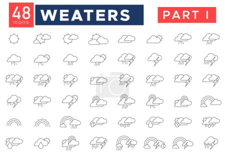 Illustration for Weather forecast - weather forecast icon for web. set of minimalistic outline style weather icons, infographic elements - Royalty Free Image