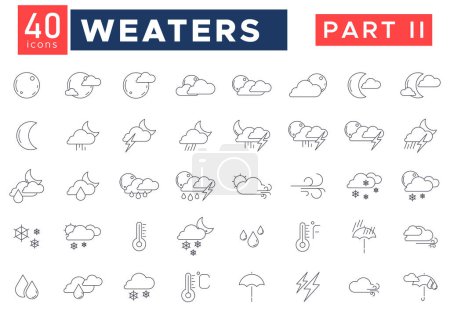 Illustration for Weather forecast - weather forecast icon for web. set of minimalistic outline style weather icons, infographic elements - Royalty Free Image