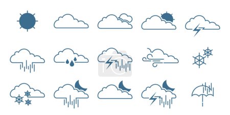 Illustration for Weather forecast icon set - solid color outline style weather icons. weather icon - Royalty Free Image
