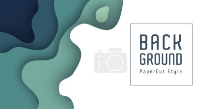 Illustration for Overlapping paper cut out style backgrounds with solid color variations accompanied by text copy space. paper cut style wave background - Royalty Free Image