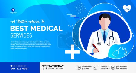 Illustration for Healthcare and medical Doctor banner, Medical health poster template design. Realistic hospital webinar template. - Royalty Free Image