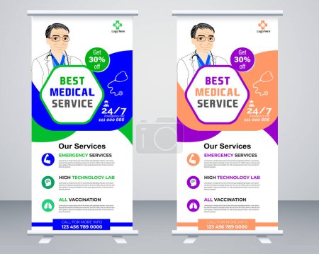 Photo for Healthcare and medical roll up and standee design banner, Corporate Medical roll up banner vector template design or poll up standee for healthcare hospital. - Royalty Free Image