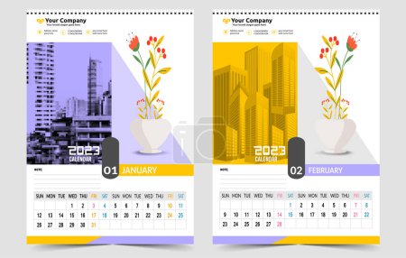 Photo for Wall Calendar 2023 Creative design, Simple monthly vertical date Layout for 2023 year in English. 12 months Calendar templates, Modern new year calendar design. Corporate or business calendar. - Royalty Free Image