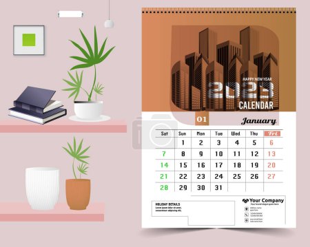 Photo for Wall Calendar 2023 Creative design, Simple monthly vertical date Layout for 2023 year in English. 12 months Calendar templates, Modern new year calendar design. Corporate or business calendar. - Royalty Free Image