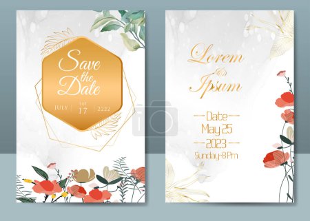 Photo for Invitation Card with beautiful blooming floral watercolor background. Beautiful hand drawing Wedding invitation design pink rose invitation template. Elegant wedding card with beautiful floral vector. - Royalty Free Image