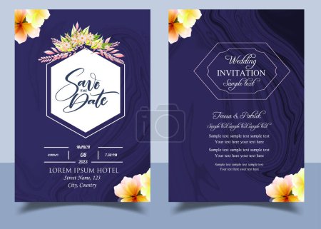 Photo for Invitation Card with beautiful blooming floral watercolor background. Beautiful hand drawing Wedding invitation design pink rose invitation template. Elegant wedding card with beautiful floral vector. - Royalty Free Image