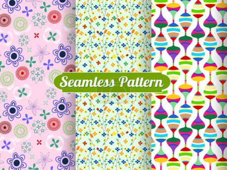 seamless floral pattern's set of collection ornaments. hand drawn abstract botanic leaves background. Endless textile texture used for printing retro fabric pattern design. Poster 648926820