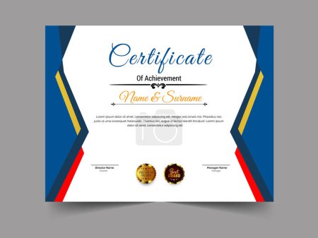 Photo for Modern certificate of achievement template design. luxury elegant blue and gold diploma, corporate training certificate design - Royalty Free Image