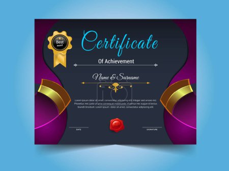 Photo for Modern certificate of achievement template design. luxury elegant blue and gold diploma, corporate training certificate design - Royalty Free Image