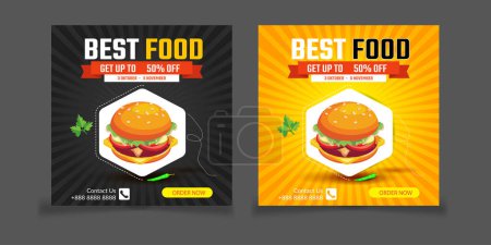 Photo for Delicious fast Food social media promotion and banner post design template. food menu restaurant Social Media Post design. - Royalty Free Image