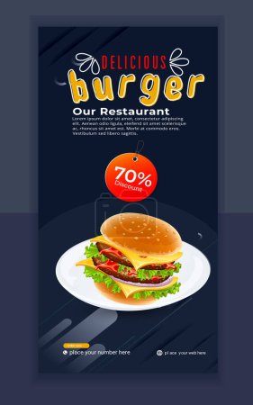 Photo for Creative fast food and restaurant roll up banner template, Delicious burger and food menu Instagram and Facebook story template - Royalty Free Image