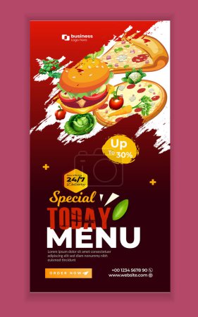 Illustration for Creative fast food and restaurant roll up banner template, Delicious burger and food menu Instagram and Facebook story template - Royalty Free Image