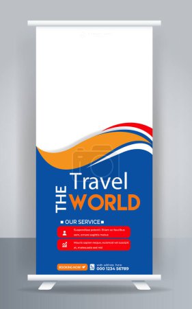 Photo for Enjoy holiday roll up banner design, Travel and tourism agency standee design template. - Royalty Free Image