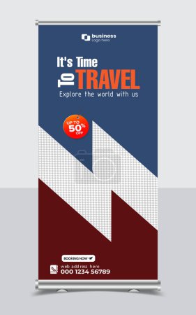 Photo for Enjoy holiday roll up banner design, Travel and tourism agency standee design template. - Royalty Free Image