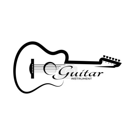 Foto de Logotipo de instrumento de guitarra musical simple, para tienda de guitarra, tienda de instrumentos de música, orquesta, lecciones de guitarra, aplicaciones, juegos, estudio de música, vector - Imagen libre de derechos