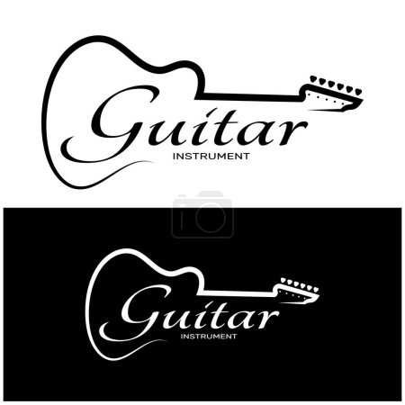 Foto de Logotipo de instrumento de guitarra musical simple, para tienda de guitarra, tienda de instrumentos de música, orquesta, lecciones de guitarra, aplicaciones, juegos, estudio de música, vector - Imagen libre de derechos