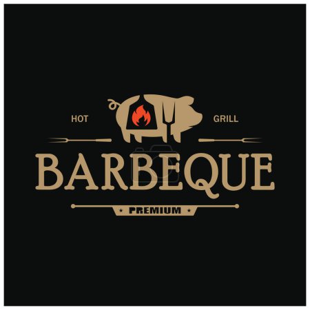 Foto de Barbacoa simple Parrilla caliente Vintage, con llamas cruzadas y espátula. Logotipo para restaurante, insignia, cafetería y bar.vector - Imagen libre de derechos