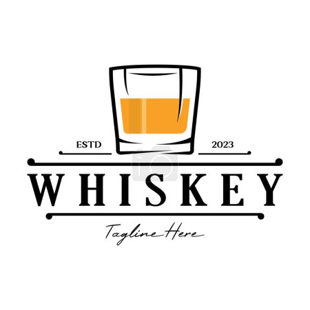 Illustration for Vintage premium whiskey logo label with glass or beer. for drinks, bars, clubs, cafes, companies. - Royalty Free Image