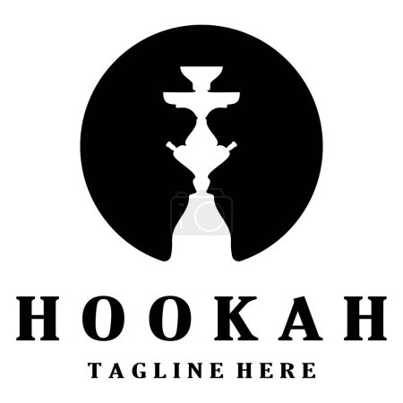 Illustration for Vintage hookah, shisha or water pipe logo silhouette for club, bar,cafe,vape and shop. - Royalty Free Image